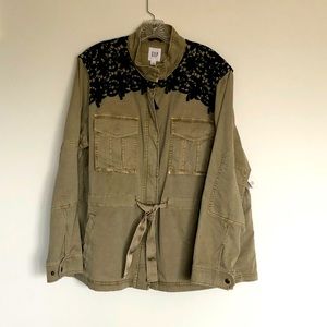 Gap khaki utility jacket with navy lace trim